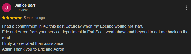 Briggs Ford of Fort Scott - Google Review 2